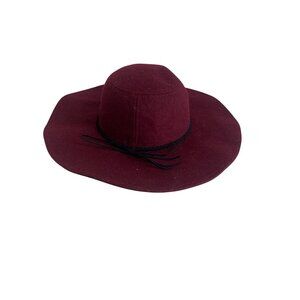 INC Wide Brim Burgundy Wool Blend Hat With Braided Band Detail